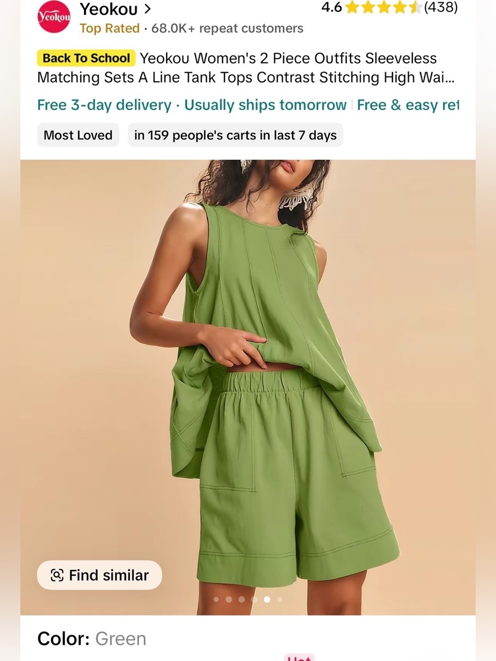 Yeokou Green Sleeveless A-Line short set